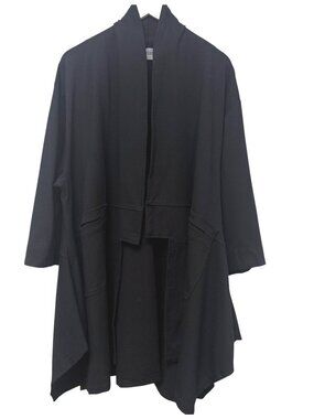ELEVEN STITCH Modern Long Jacket Medium Oversized Black Open Stretch Coat Artsy